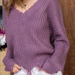 2/$35 Lavender oversized v-neck frayed sweater